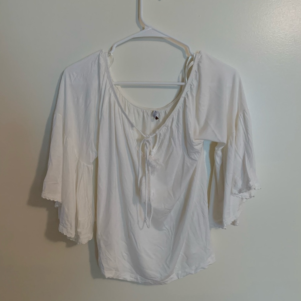 BLUE STEEL -White Boho Top W/ Bell Sleeves and Tie